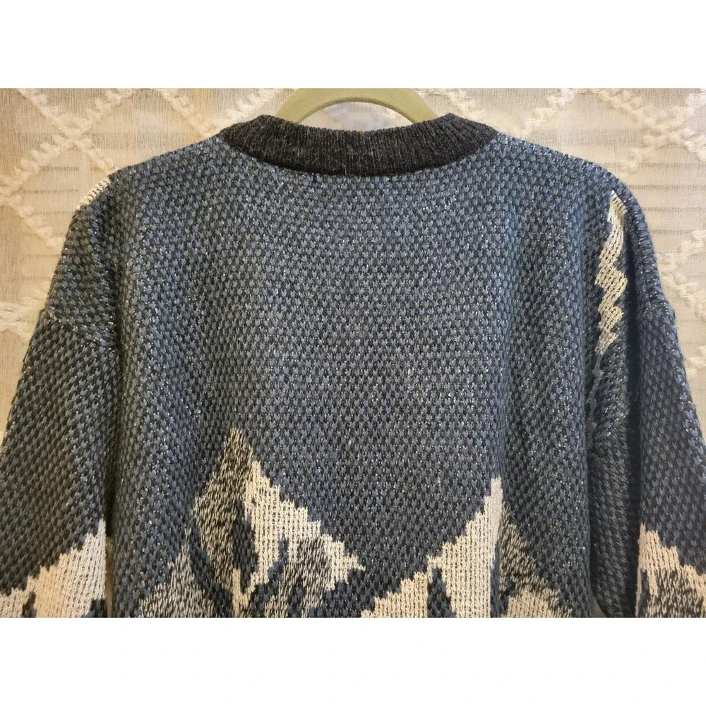 Vintage Mens Sweater Large Geometric Acrylic Cosby Preppy Old Money Aspen Lodge - Picture 7 of 16